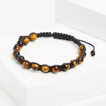 Браслет тигровый глаз шамбала 6 мм 16 см (регулируемый) (текстиль)