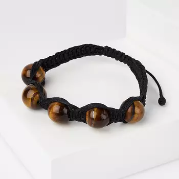 Браслет тигровый глаз (текстиль) шамбала 12 мм 16 см