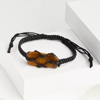 Браслет тигровый глаз (текстиль) шамбала 18 см (регулируемый)