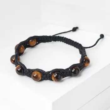 Браслет тигровый глаз (текстиль) шамбала 8 мм 17 см (регулируемый)