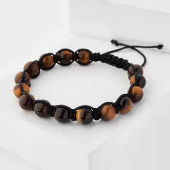 Браслет тигровый глаз (текстиль) шамбала 8 мм 17 см (регулируемый)