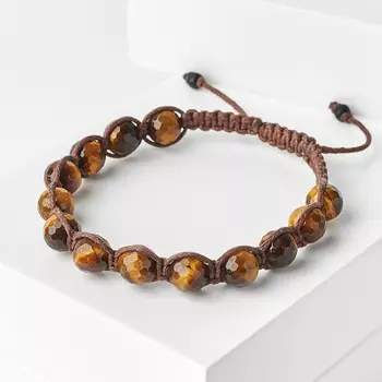 Браслет тигровый глаз (текстиль) шамбала огранка 8 мм 17 см (регулируемый)