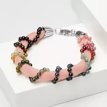 Браслет турмалин (биж. сплав, сталь хир., текстиль) 3 мм 17 см (+3 см)