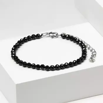 Браслет турмалин черный (шерл) (биж. сплав) огранка 4 мм 16 см (+3 см)