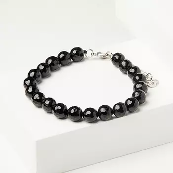 Браслет турмалин черный (шерл) (биж. сплав) огранка 8 мм 17 см (+4 см)