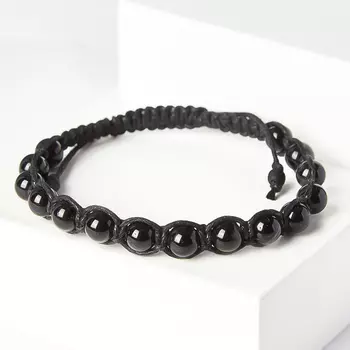 Браслет турмалин черный (шерл) (текстиль) шамбала 6 мм 16 см (регулируемый)