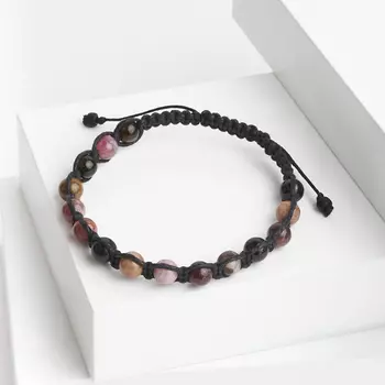 Браслет турмалин (текстиль) шамбала 6 мм 16 см (регулируемый)