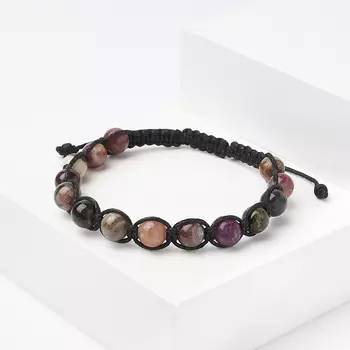 Браслет турмалин (текстиль) шамбала 7 мм 17 см (регулируемый)