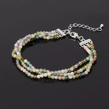 Браслет турмалин зеленый (верделит), желтый (дравит), голубой (индиголит) (биж. сплав) огранка 3 мм 18 см (+5 см)