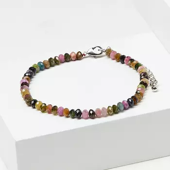 Браслет турмалин зеленый (верделит), желтый (дравит), розовый (рубеллит) (биж. сплав) огранка 4 мм 16 см (+4 см)