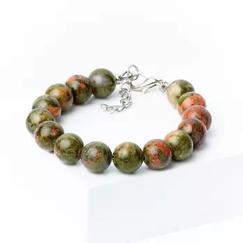 Браслет унакит (биж. сплав) 10 мм 17 см (+3 см)