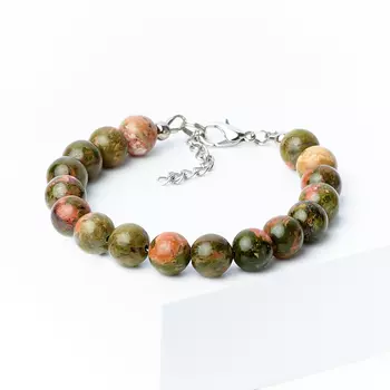 Браслет унакит (биж. сплав) 8 мм 16 см (+3 см)