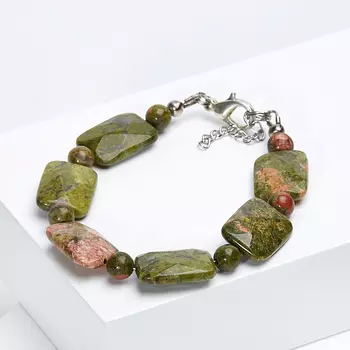 Браслет унакит огранка 6 мм 17 см (+3 см) (биж. сплав)