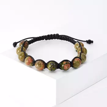 Браслет унакит (текстиль) шамбала 8 мм 17 см