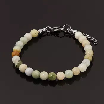 Браслет жадеит 6 мм 17 см (+3 см) (сталь хир., биж. сплав)