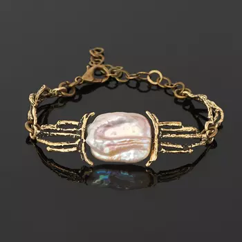 Браслет жемчуг барокко розовый (бронза) 14 см (+5 см)