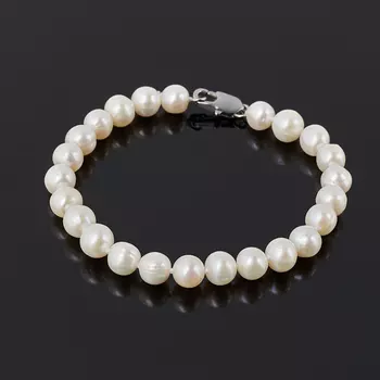 Браслет жемчуг белый 6-7 мм 16 cм (биж. сплав)