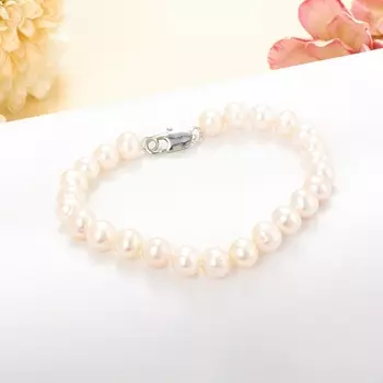 Браслет жемчуг белый 6 мм 16 см (биж. сплав)