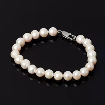 Браслет жемчуг белый 7 мм 17 cм (биж. сплав)