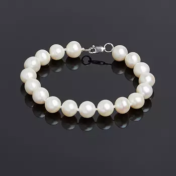 Браслет жемчуг белый (биж. сплав) 9 мм 17 см