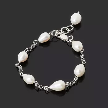 Браслет жемчуг белый (серебро 925 пр. оксидир.) 18 см (+2 см)