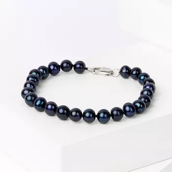 Браслет жемчуг черный (биж. сплав) 7 мм 17 см