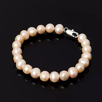 Браслет жемчуг персиковый 8 мм 17 см (биж. сплав)