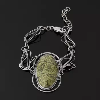 Браслет змеевик (нейзильбер) 16 см (+3 см)