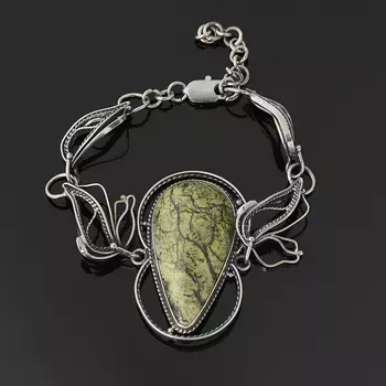 Браслет змеевик (нейзильбер) 16 см (+3 см)