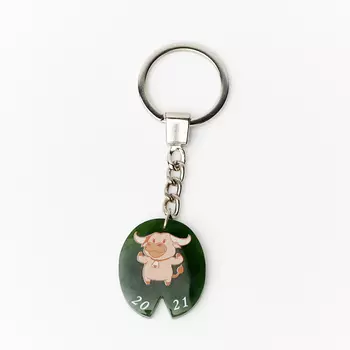 Брелок бык нефрит зеленый (биж. сплав) 3 см