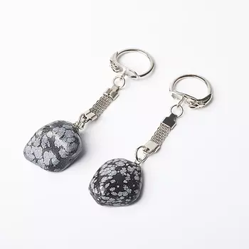 Брелок обсидиан снежный (биж. сплав)