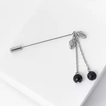 Брошь агат черный (биж. сплав, сталь хир.) огранка