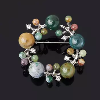 Брошь агат моховой (биж. сплав)