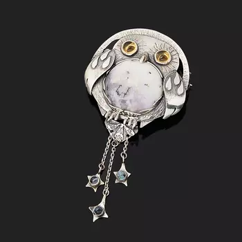 Брошь агат моховой (серебро 925 пр. оксидир.) (кулон)