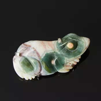 Брошь агат моховой (серебро 925 пр. родир. бел.)