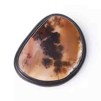 Брошь агат пейзажный (кожа натуральная)