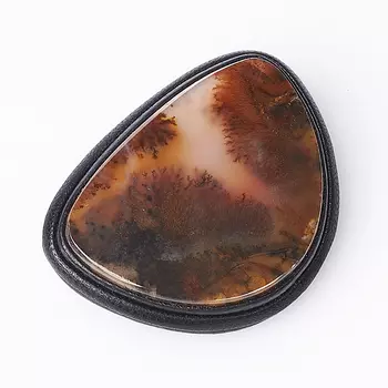 Брошь агат пейзажный (кожа натуральная)