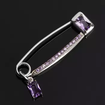 Брошь аметист (серебро 925 пр. родир. бел., родир. черн.) огранка (булавка)