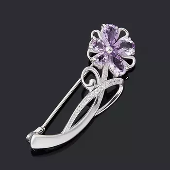 Брошь аметист (серебро 925 пр. родир. бел.) огранка