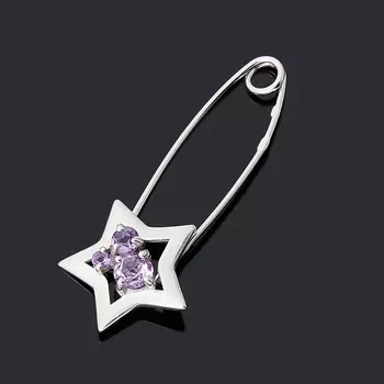Брошь аметист (серебро 925 пр. родир. бел.) огранка (булавка)