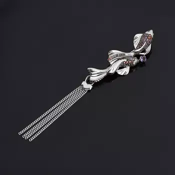 Брошь аметист (серебро 925 пр. родир. бел., родир. черн.) огранка