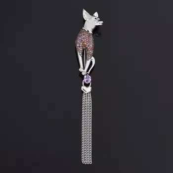 Брошь аметист (серебро 925 пр. родир. бел., родир. черн.) огранка