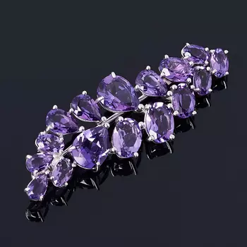 Брошь аметист (серебро 925 пр. родир. бел.) огранка