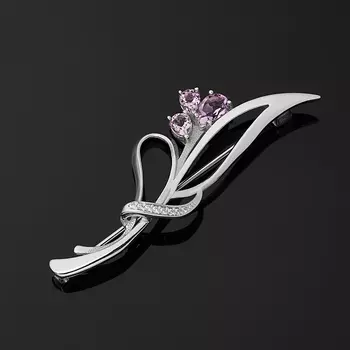 Брошь аметист (серебро 925 пр. родир. бел.) огранка