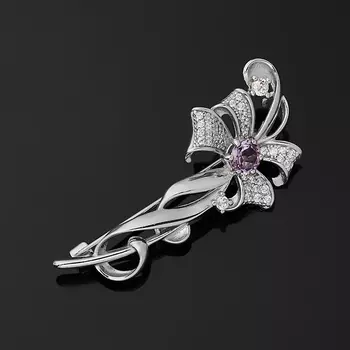 Брошь аметист (серебро 925 пр. родир. бел.) огранка