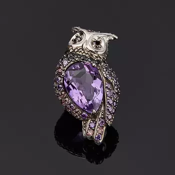 Брошь аметист (серебро 925 пр. родир. бел., родир. черн.) огранка