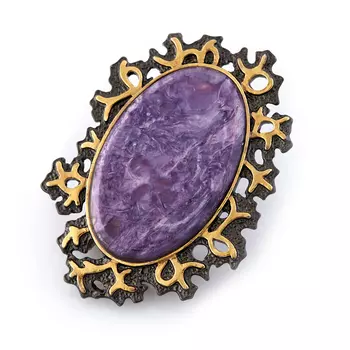 Брошь чароит (серебро 925 пр. позолота, родир. черн.)