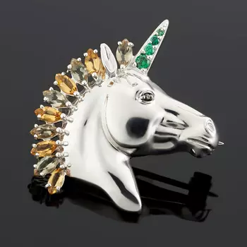 Брошь цитрин огранка (серебро 925 пр.)