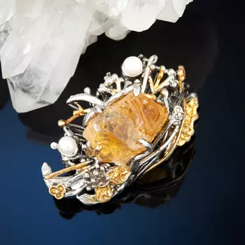Брошь цитрин (серебро 925 пр., позолота)