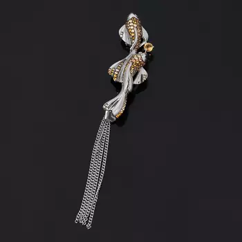 Брошь цитрин (серебро 925 пр. родир. бел., родир. черн.) огранка